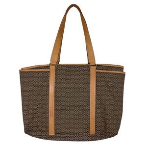 Coach Vintage Signature Brown Carryall Large Tote Bag Purse Fabric & Leather